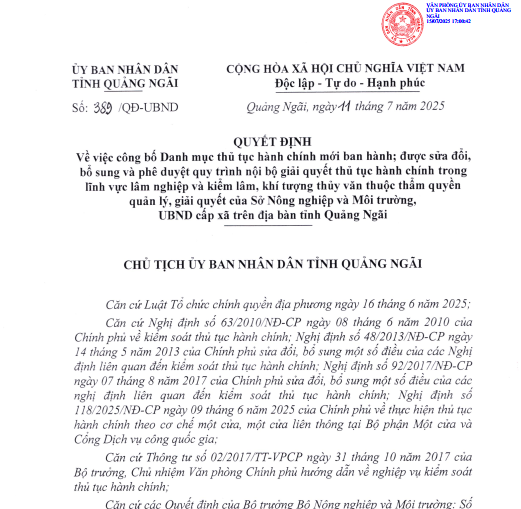 Tỉnh Quảng Ngãi triển khai giải quyết thủ tục hành chính theo phân cấp, phân quyền mới trong lĩnh vực khí tượng thủy văn