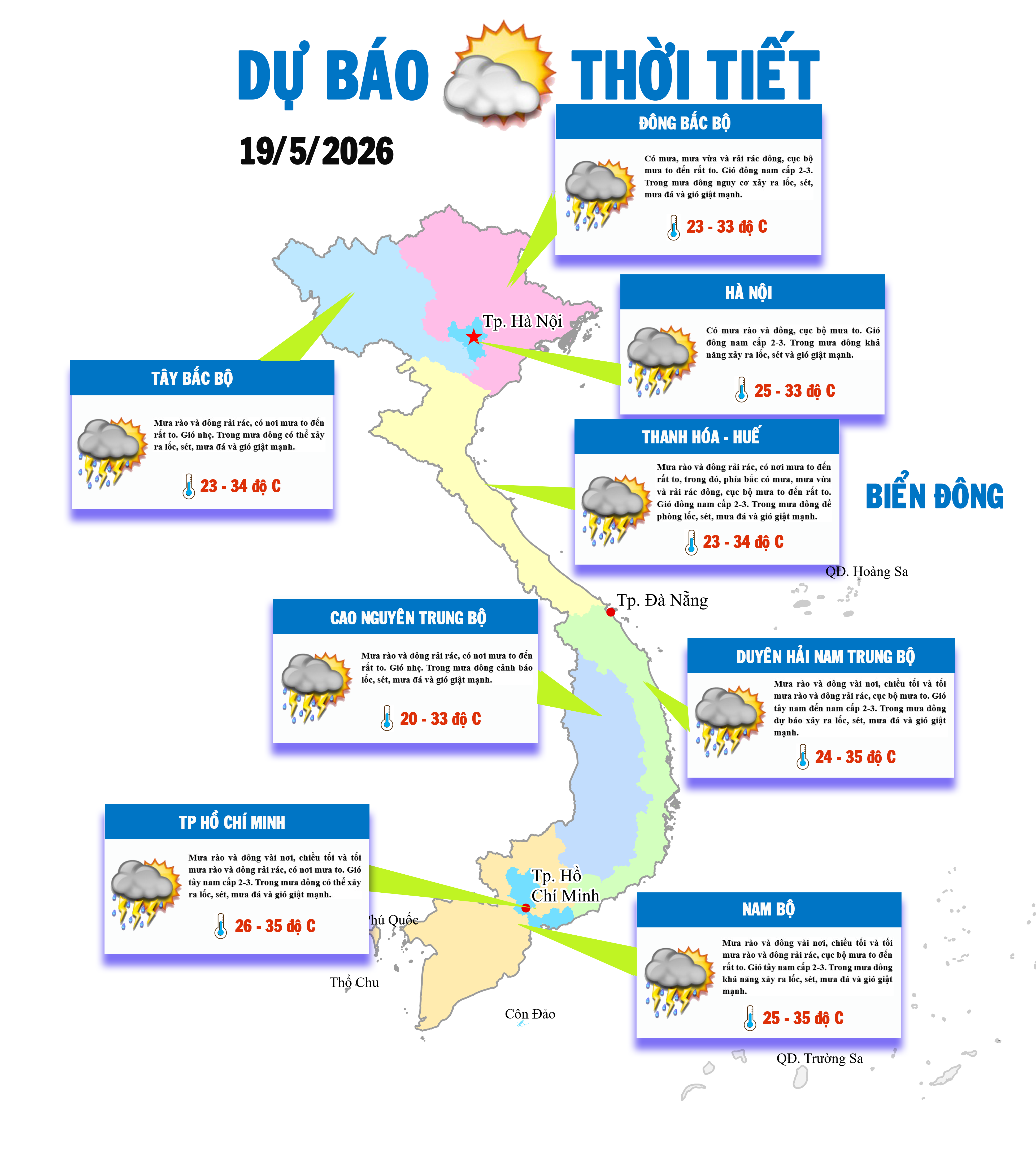 Bắc Bộ và Trung Bộ mưa dông diện rộng, nhiều nơi mưa rất to