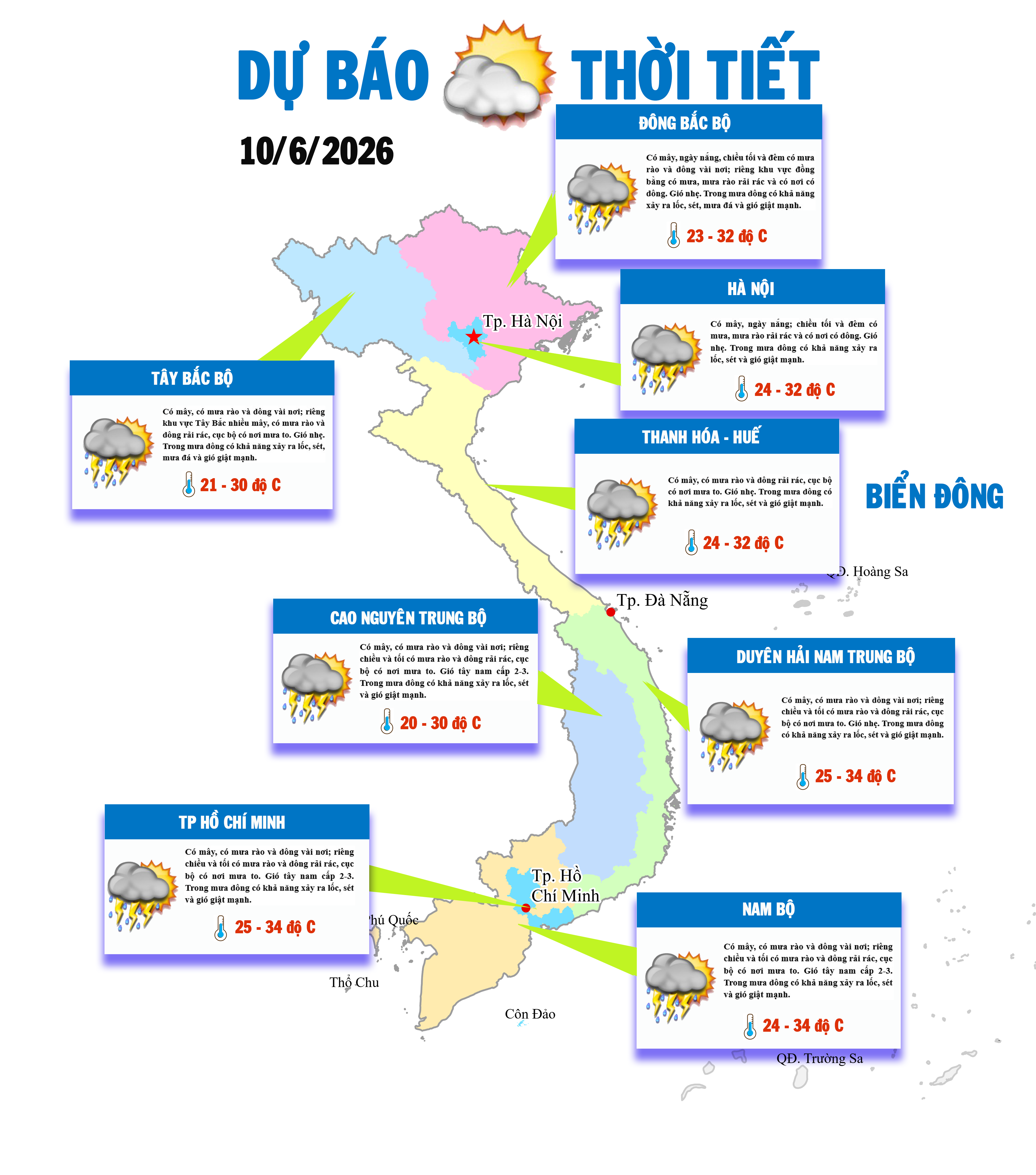 Mưa dông nhiều khu vực trên cả nước, cảnh báo lốc sét và mưa đá