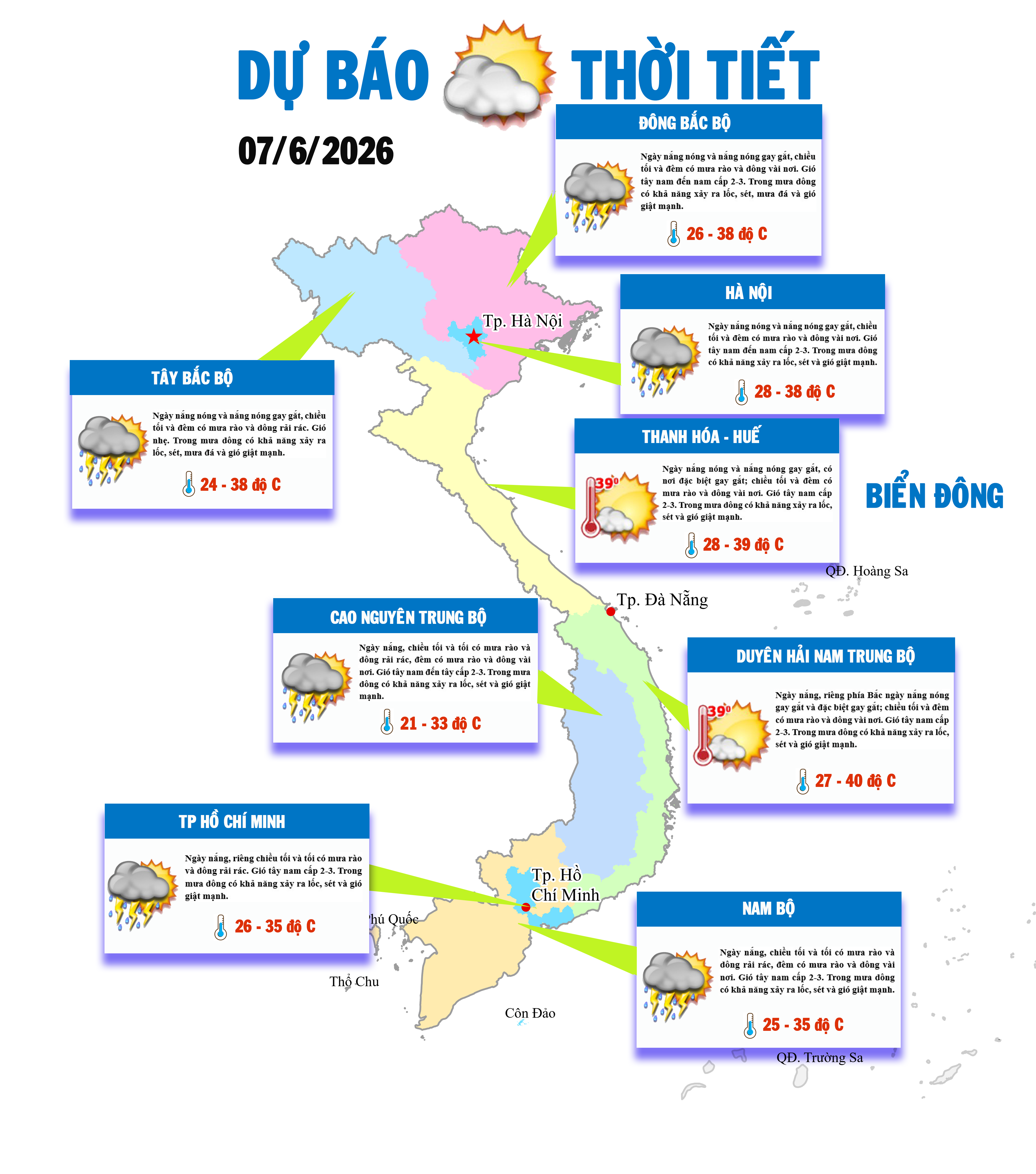 Bắc Bộ và Trung Bộ nắng nóng, Nam Bộ mưa dông rải rác