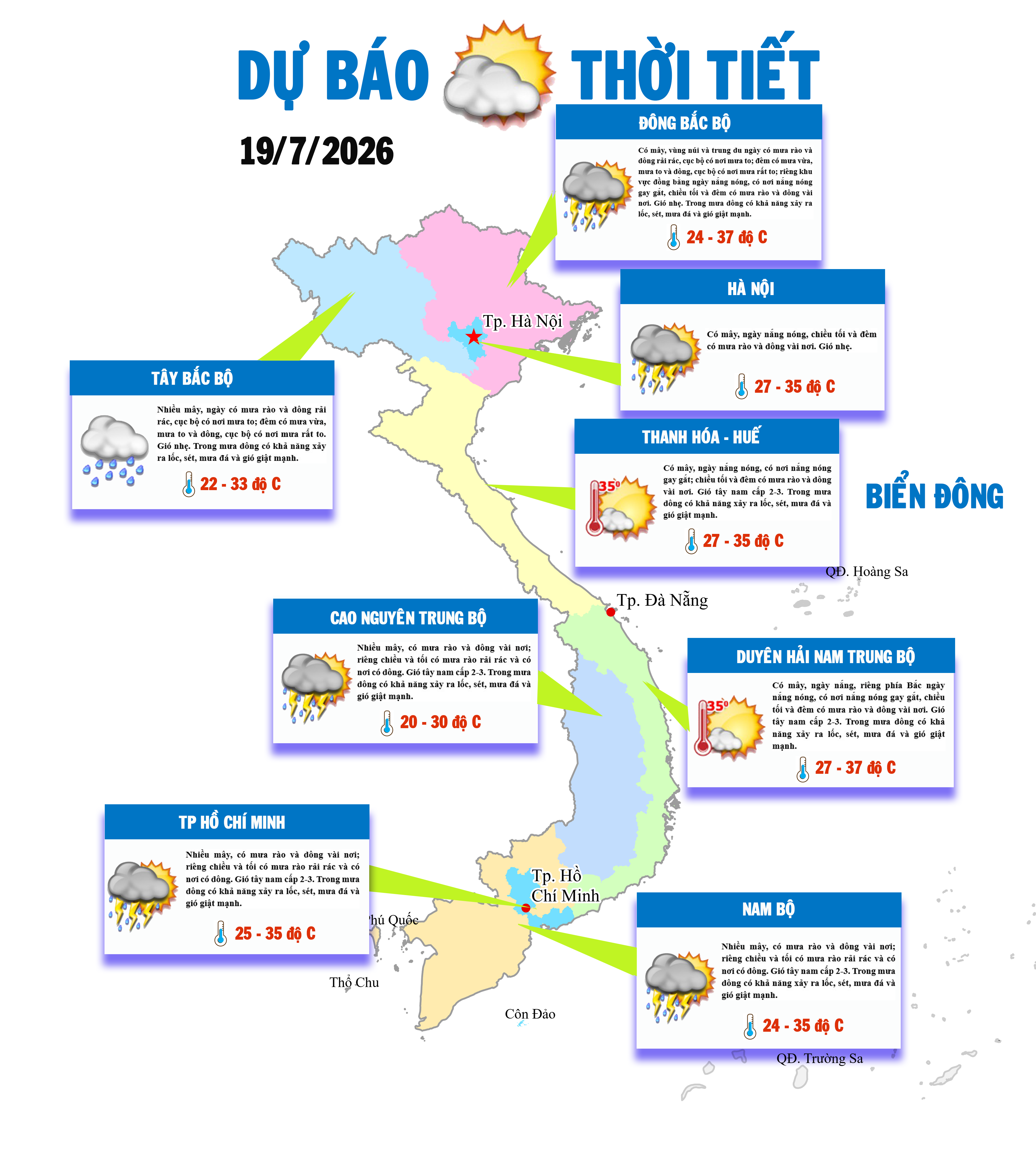 Bắc Bộ có mưa dông, Trung Bộ có nơi nắng nóng gay gắt