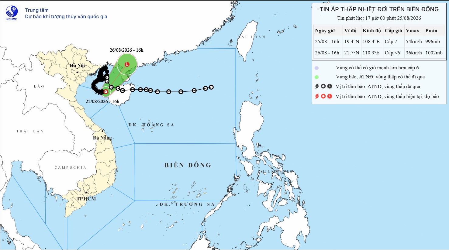 Bão số 4 đã suy yếu thành áp thấp nhiệt đới (Cập nhật lúc 17h00 ngày 25/8/2026)