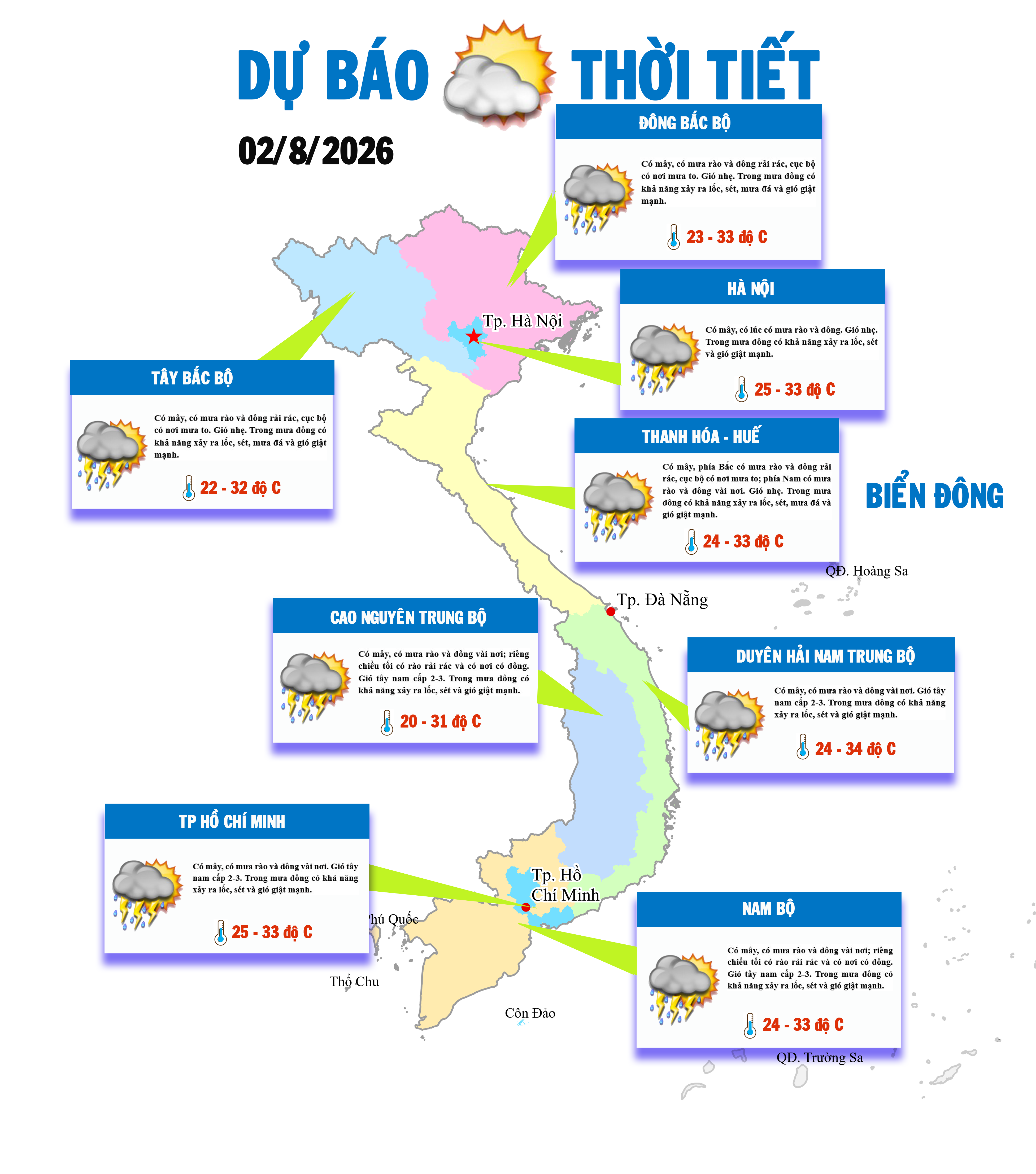 Bắc Bộ, Trung Bộ mưa rào và dông nhiều nơi
