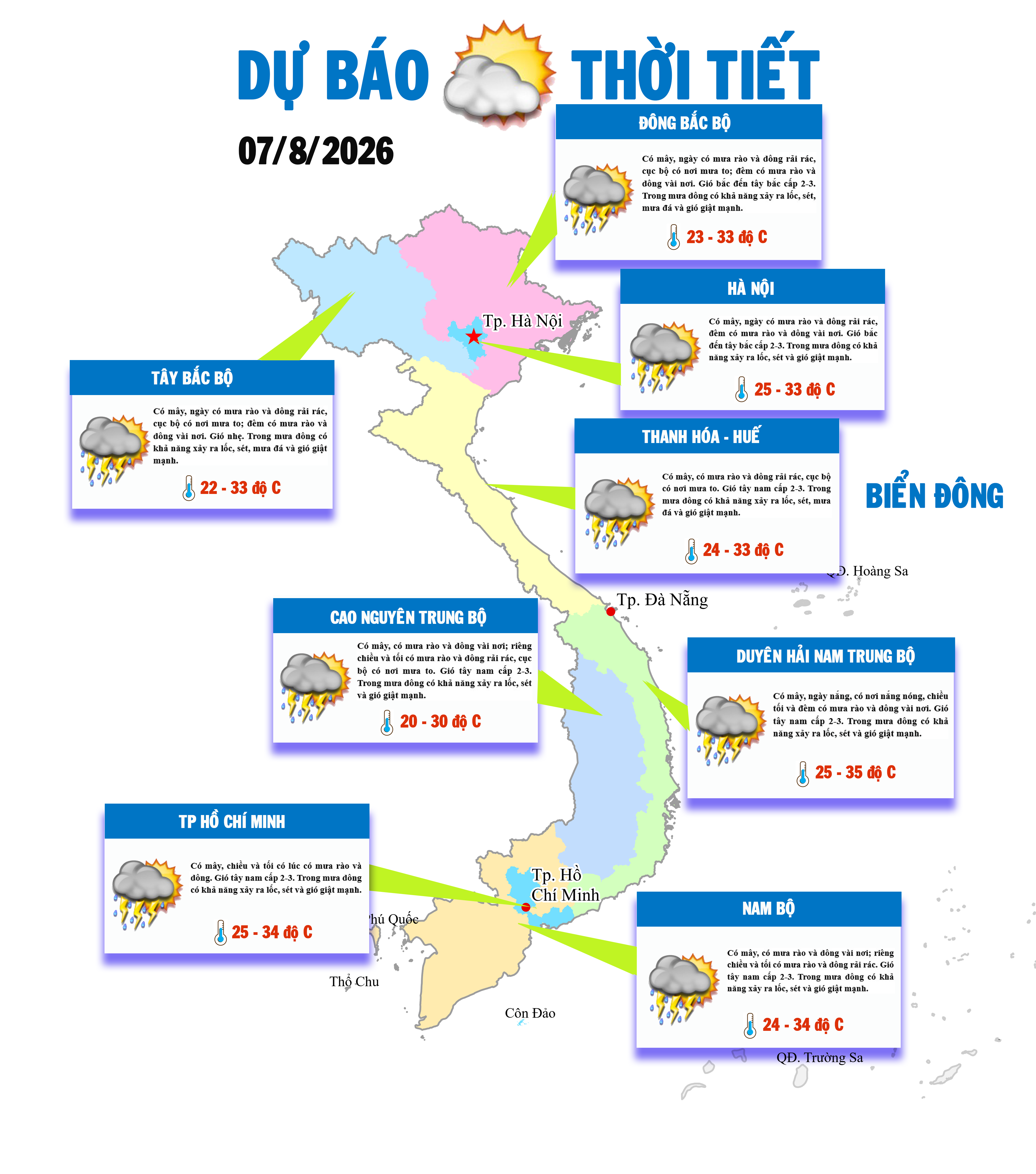 Bắc Bộ và Bắc Trung Bộ tiếp tục mưa lớn, Nam Bộ mưa tập trung vào lúc chiều tối