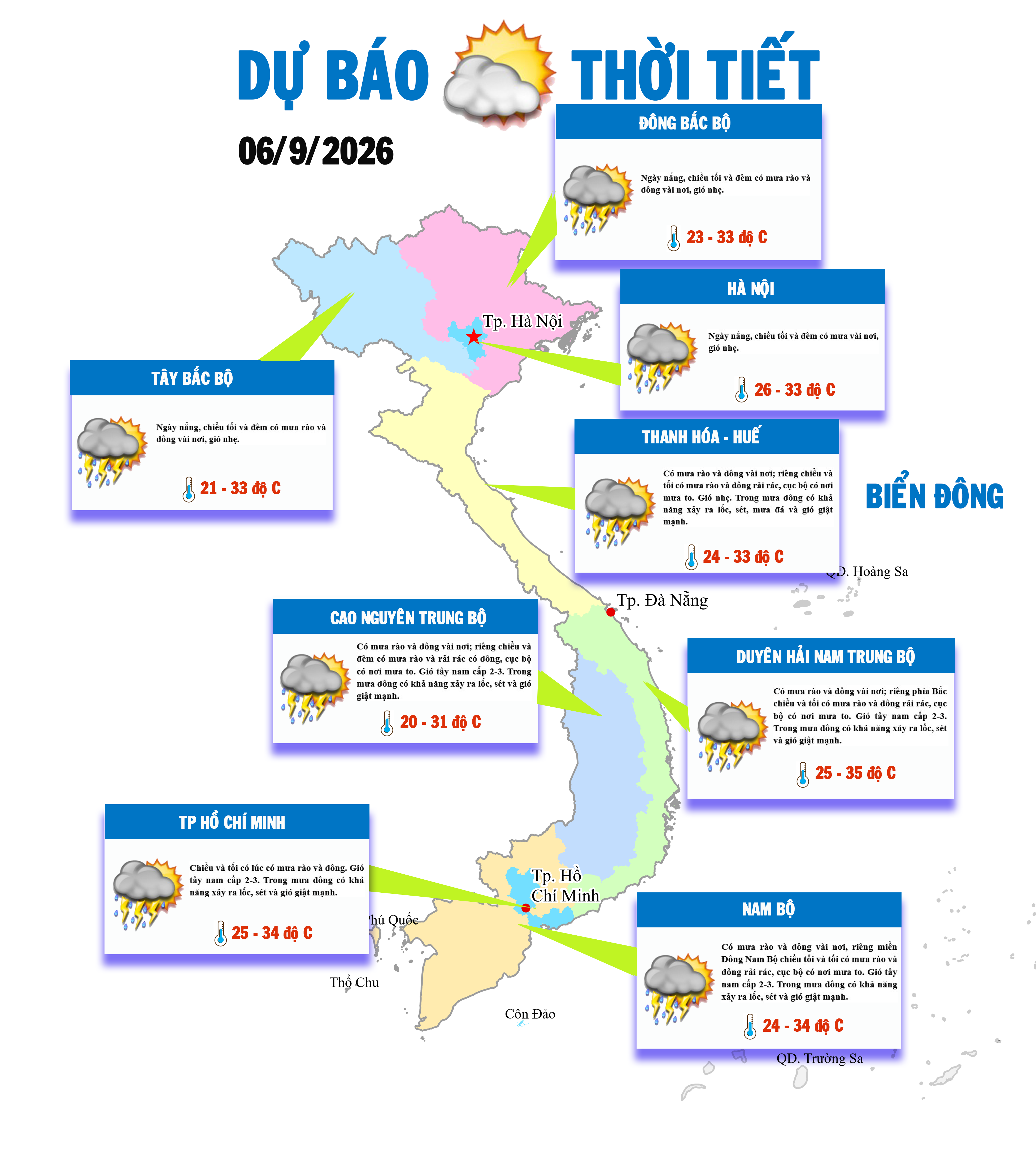 Miền bắc trời dịu mát, Trung Bộ và Nam Bộ đề phòng mưa lớn cục bộ