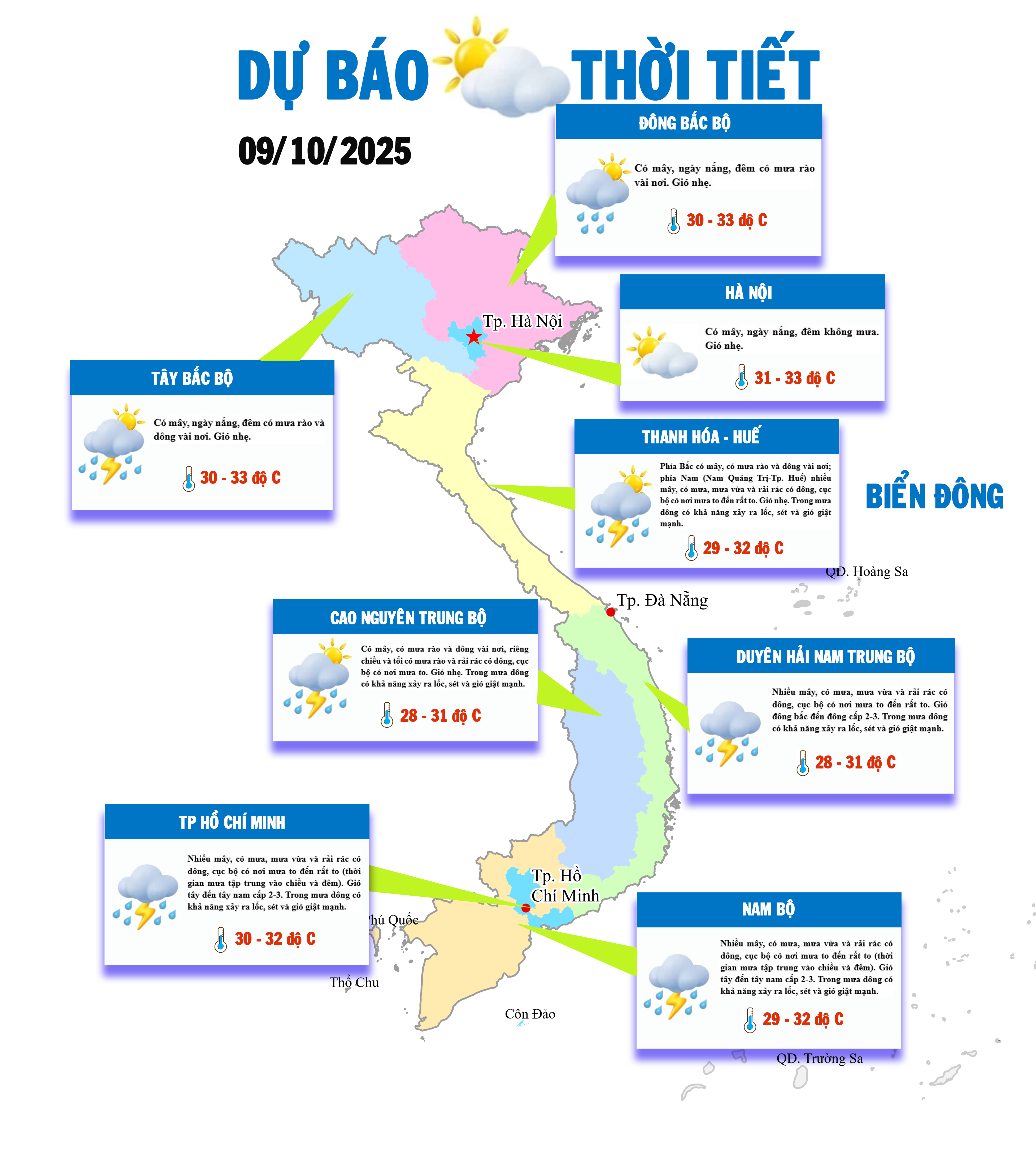 Bắc Bộ, Bắc Trung Bộ hửng nắng, Nam Bộ có mưa dông