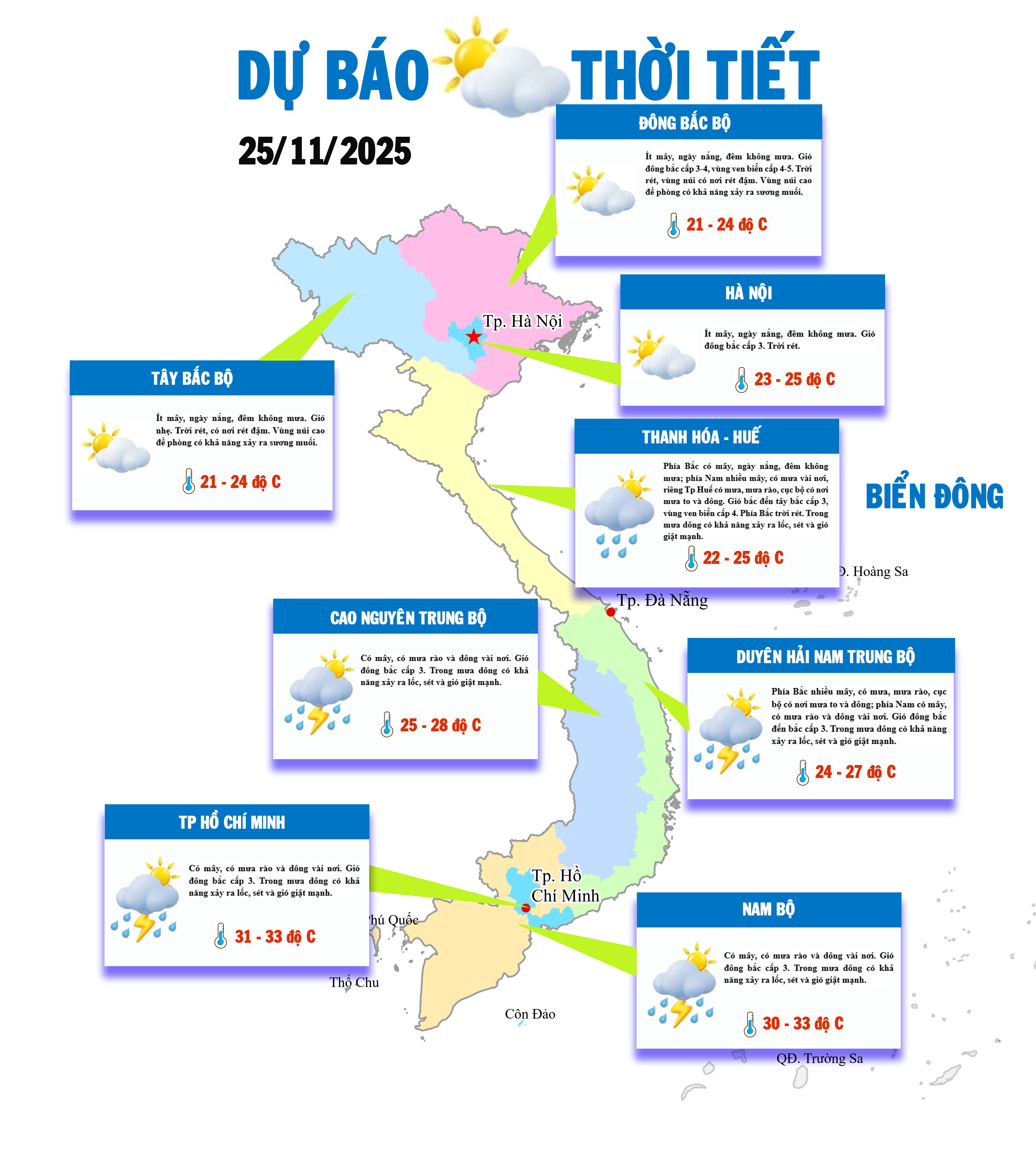 Miền Bắc rét đậm, miền Trung và miền Nam mưa dông