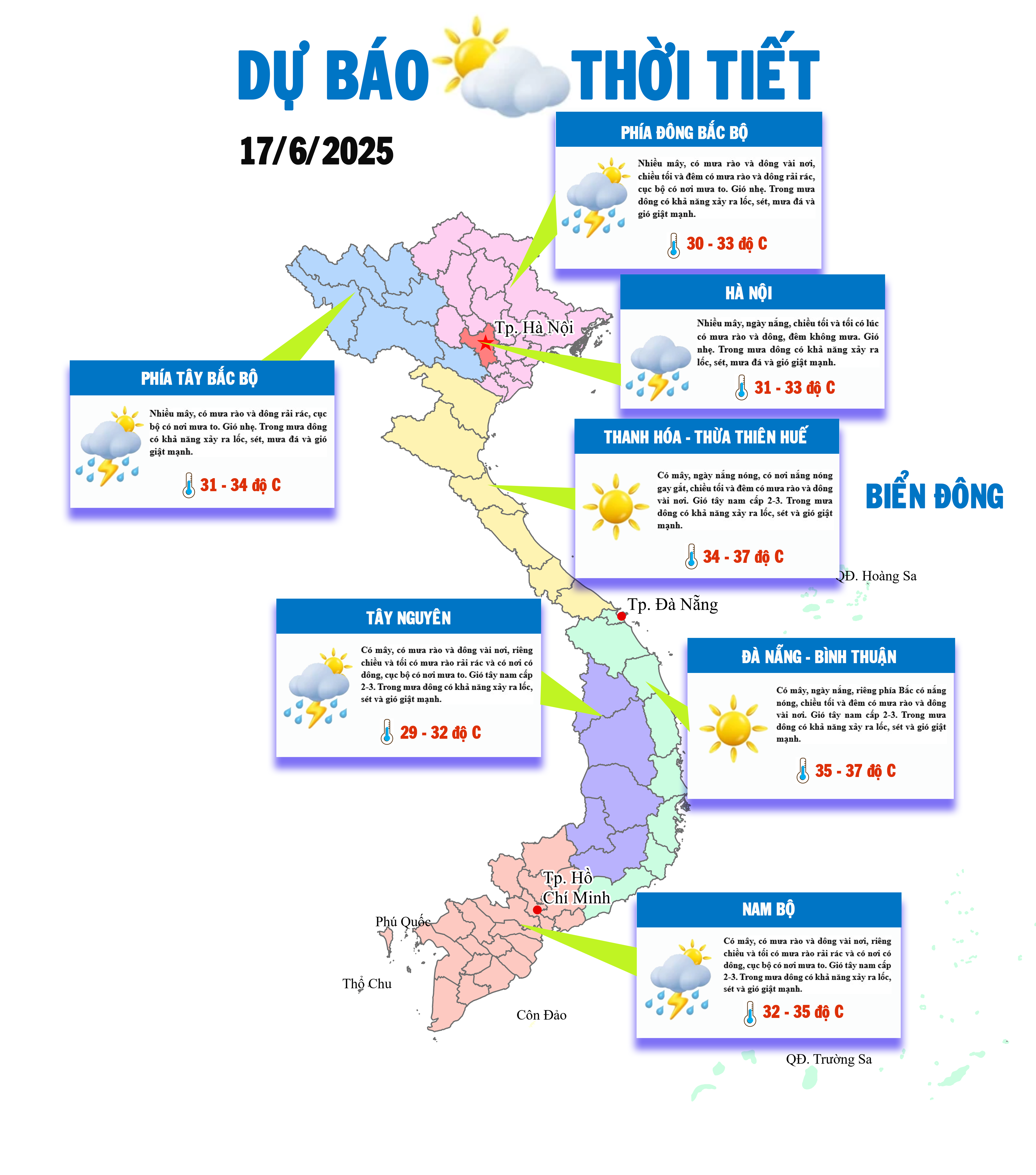 Bắc Bộ tiếp tục mưa dông, Trung Bộ nắng nóng gay gắt