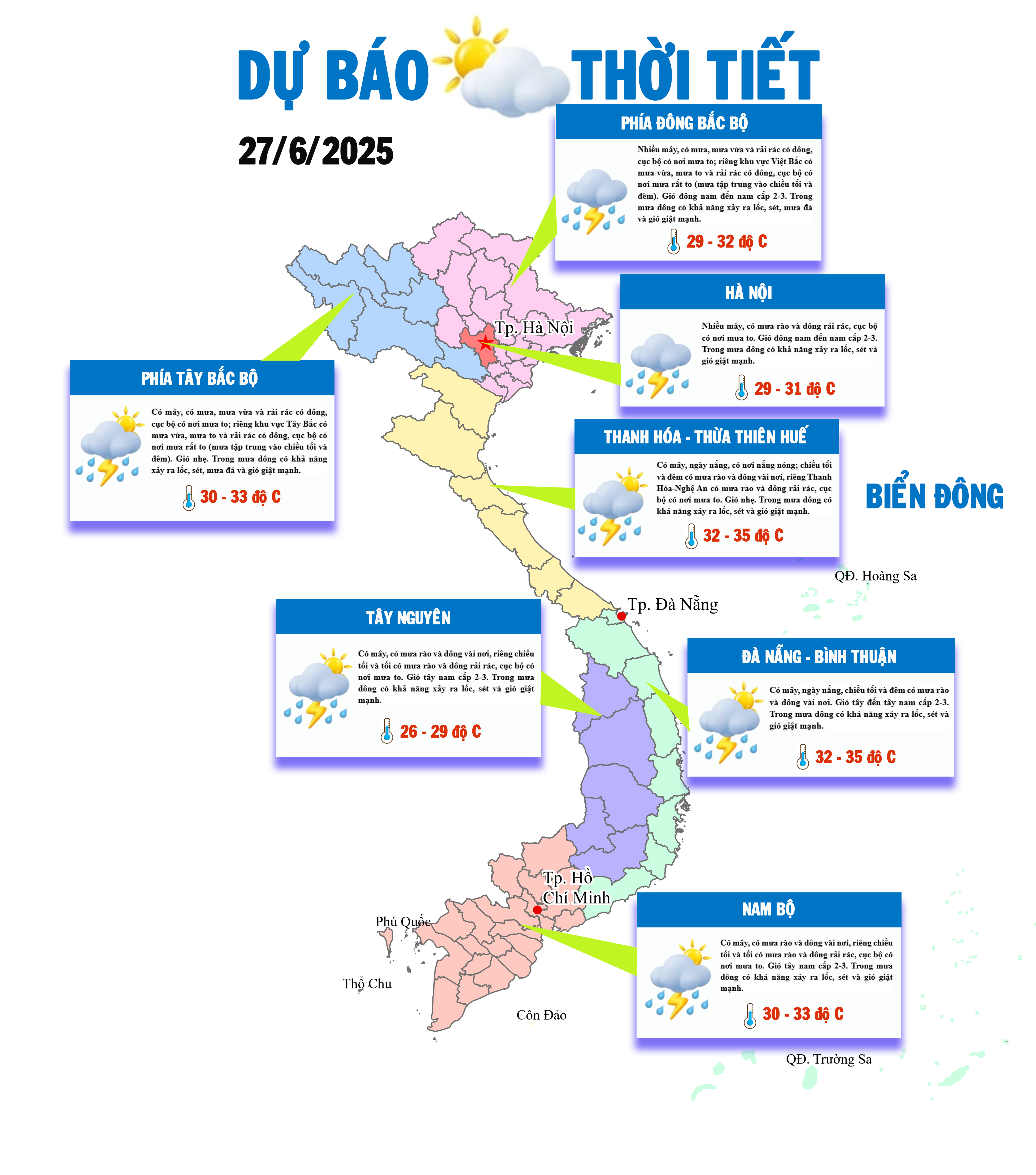 Mưa dông nhiều nơi trên cả nước vào lúc chiều tối và đêm