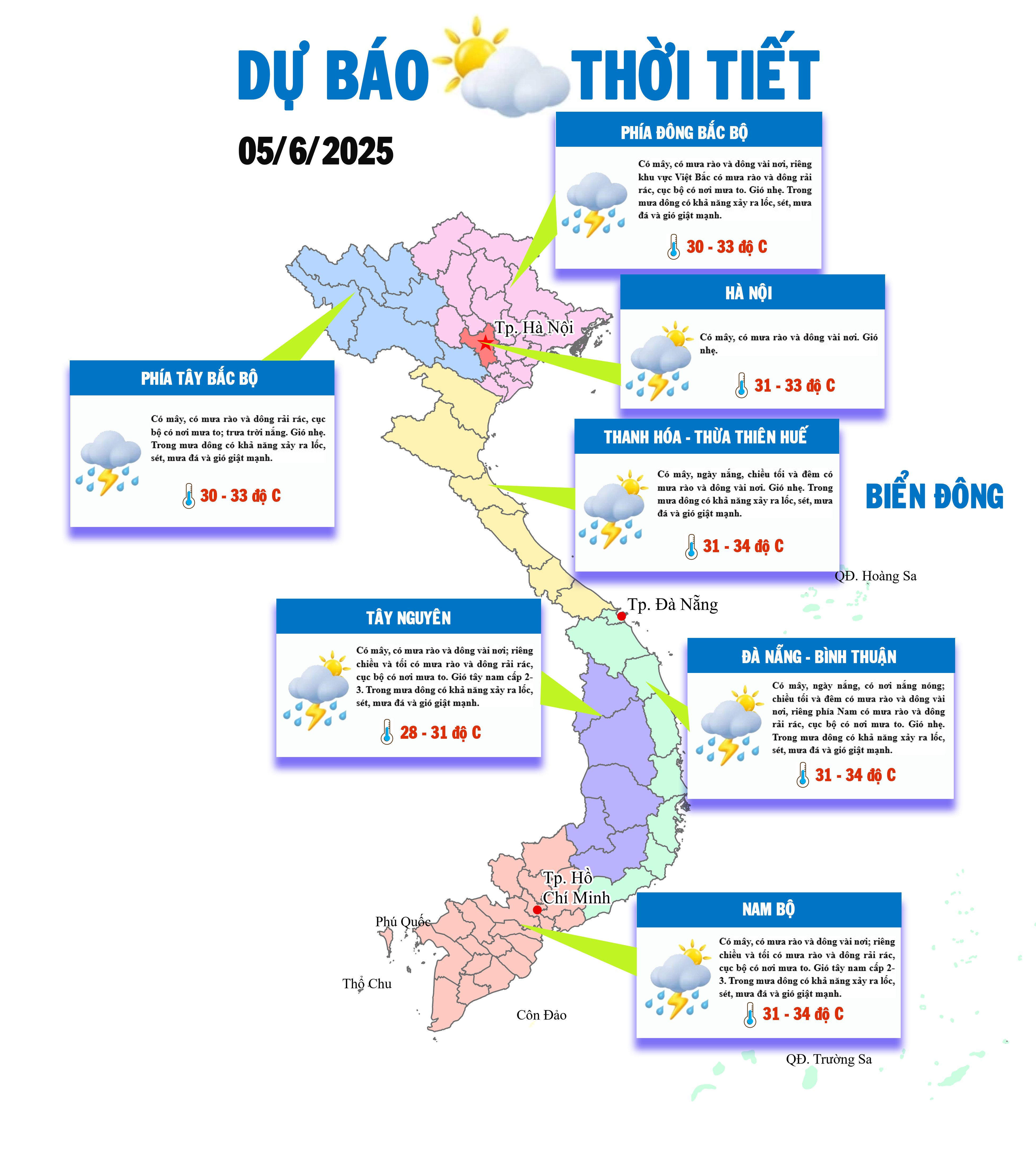 Bắc bộ mưa rào, Nam bộ mưa to lúc chiều tối 