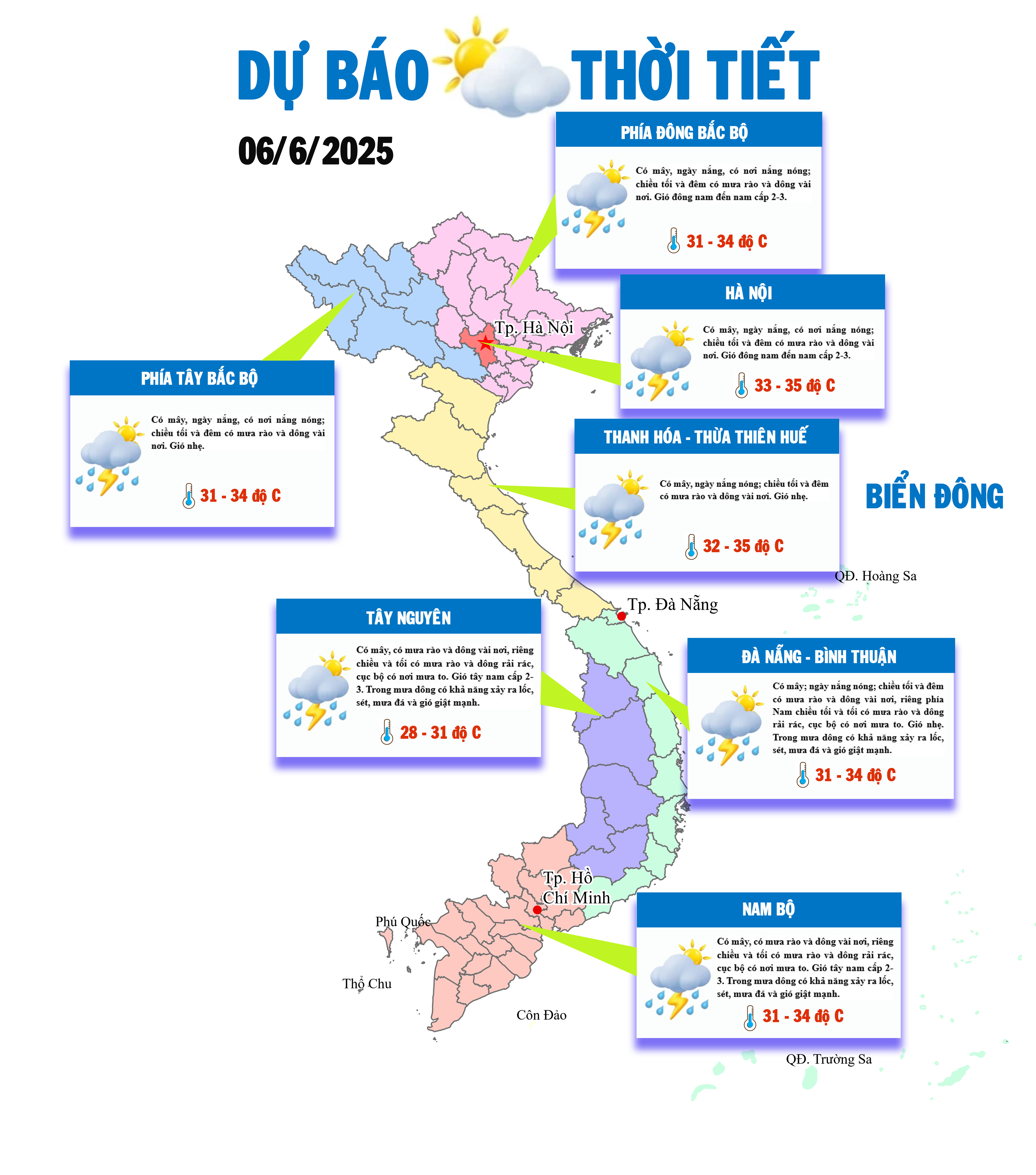 Bắc Bộ nắng nóng trở lại, Tây Nguyên và Nam bộ mưa rào và dông