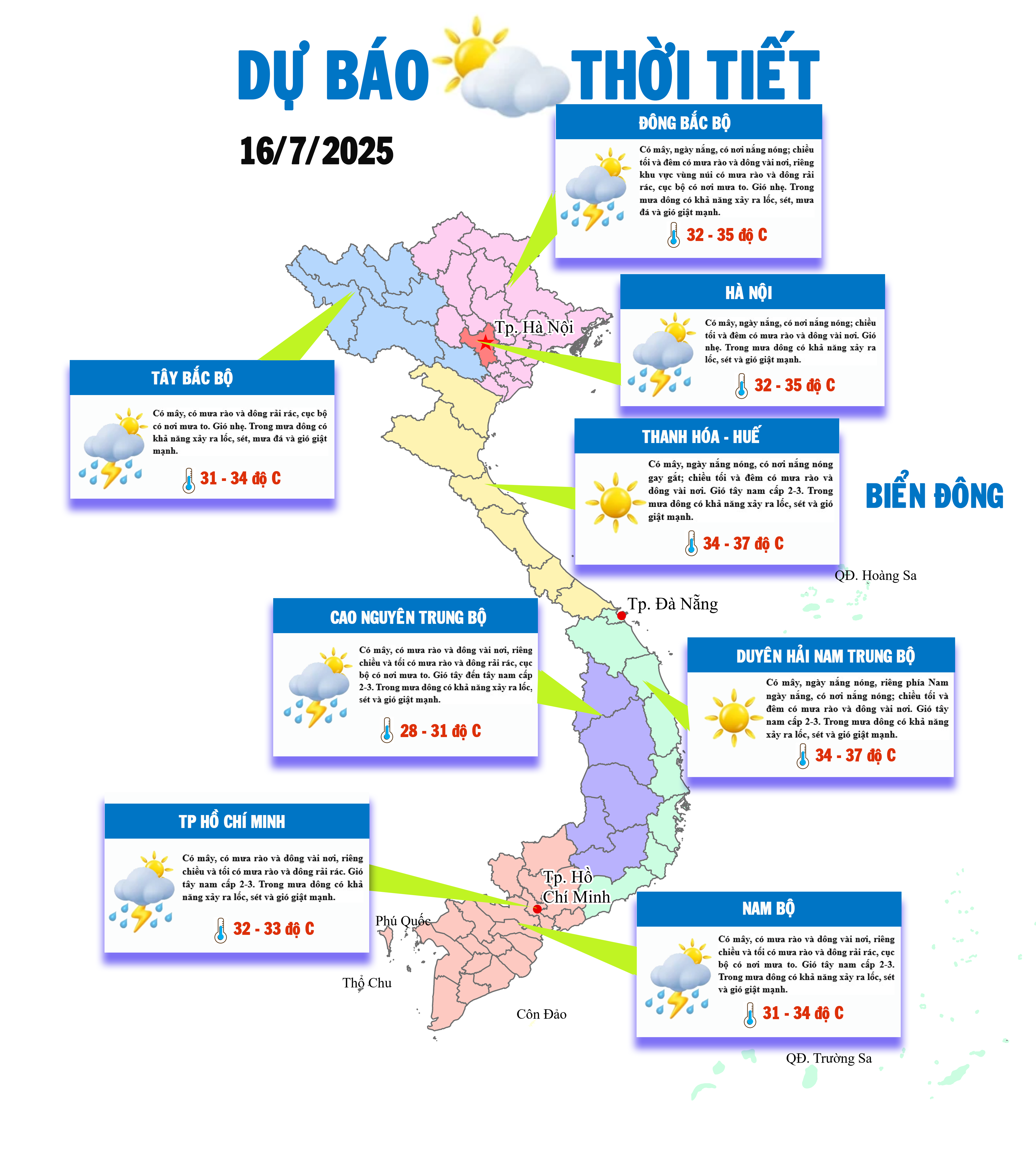 Miền Bắc và miền Nam có mưa to cục bộ nhiều nơi