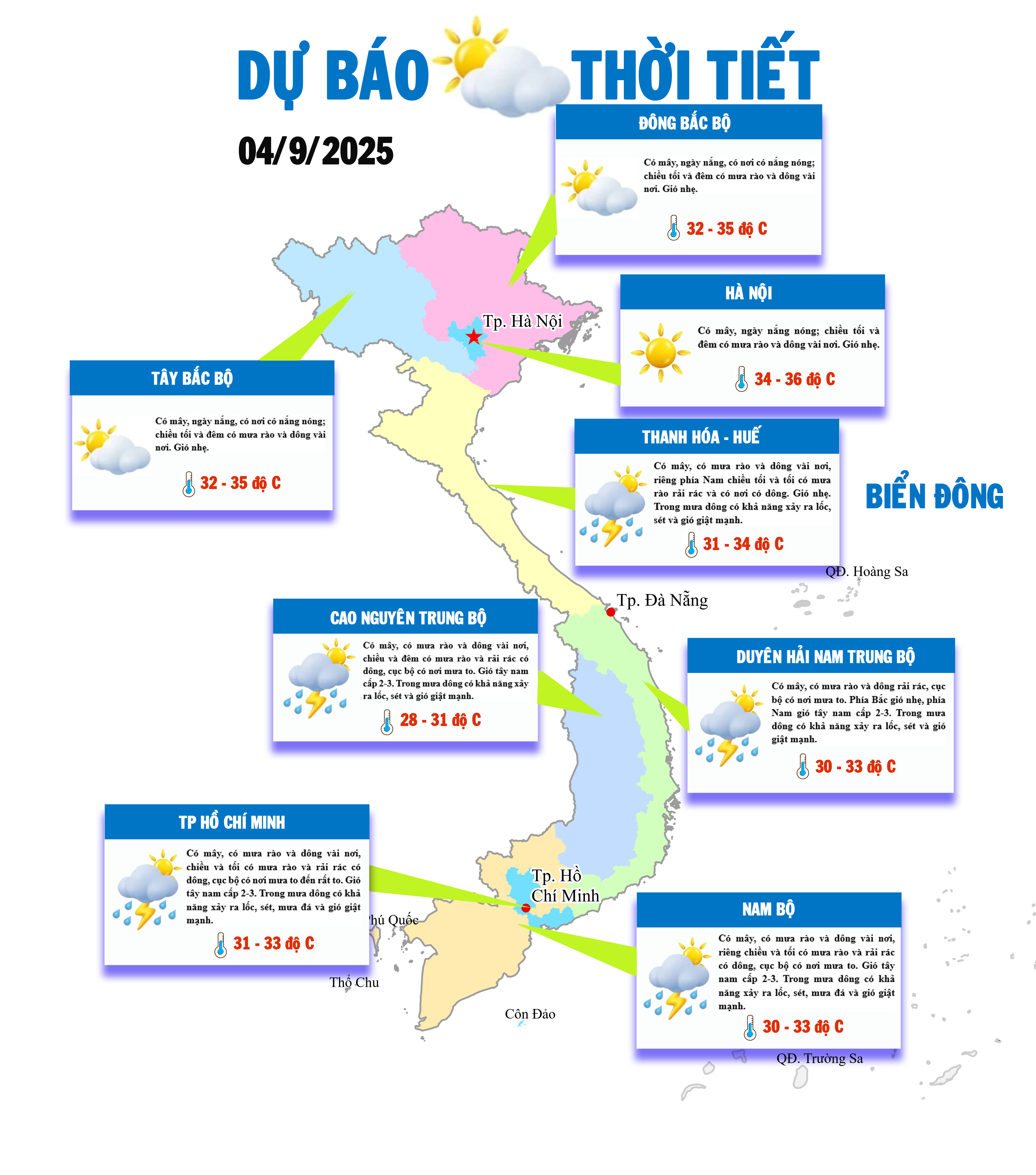 Bắc Bộ nắng nóng, Trung Bộ và Nam Bộ có mưa dông