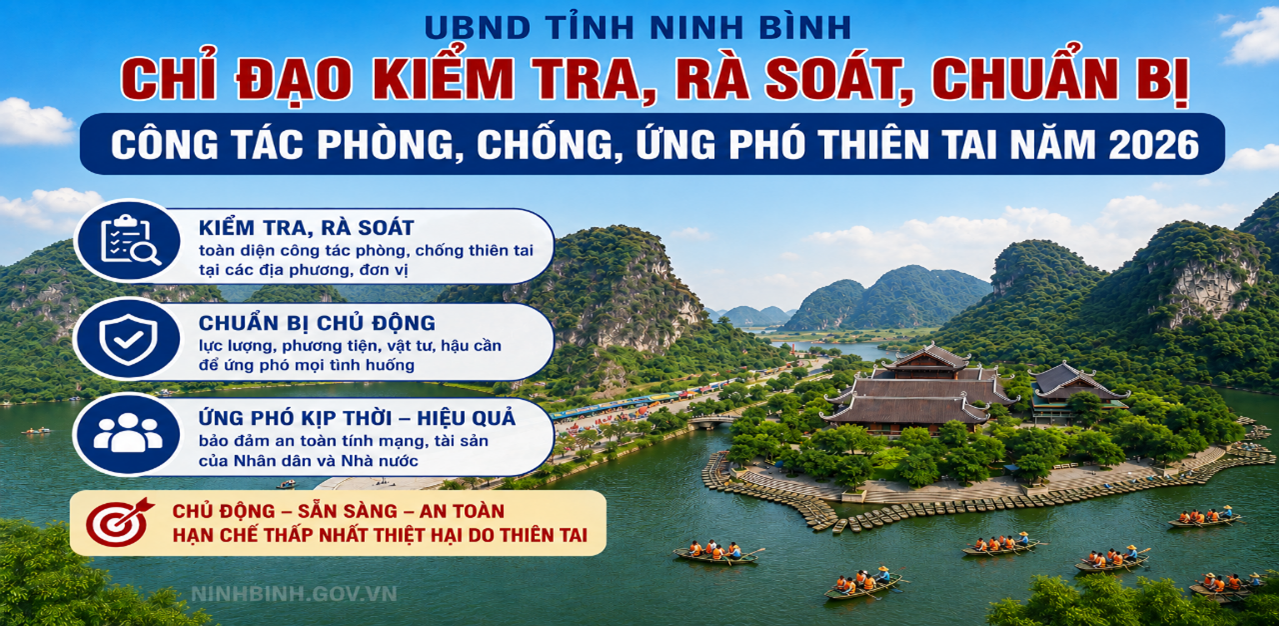 Tỉnh Ninh Bình kiểm tra, rà soát, chuẩn bị công tác phòng, chống, ứng phó thiên tai năm 2026 trên địa bàn tỉnh