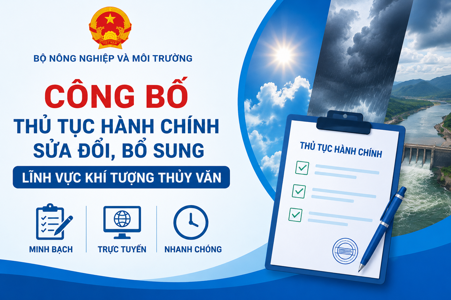 Bộ Nông nghiệp và Môi trường công bố thủ tục hành chính sửa đổi, bổ sung lĩnh vực khí tượng thủy văn